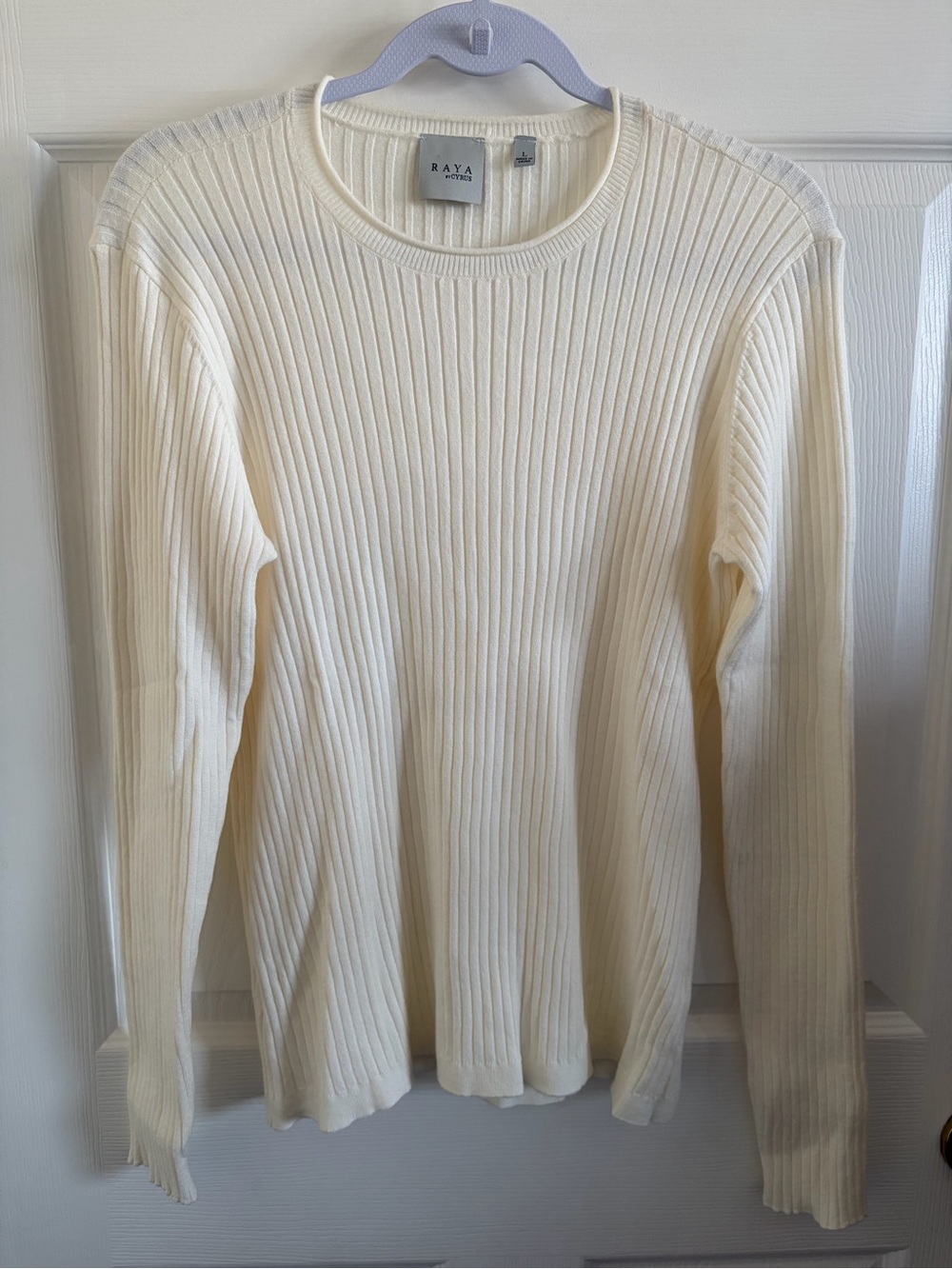 RAYA by Cyrus Cream Ribbed Crewneck Sweater